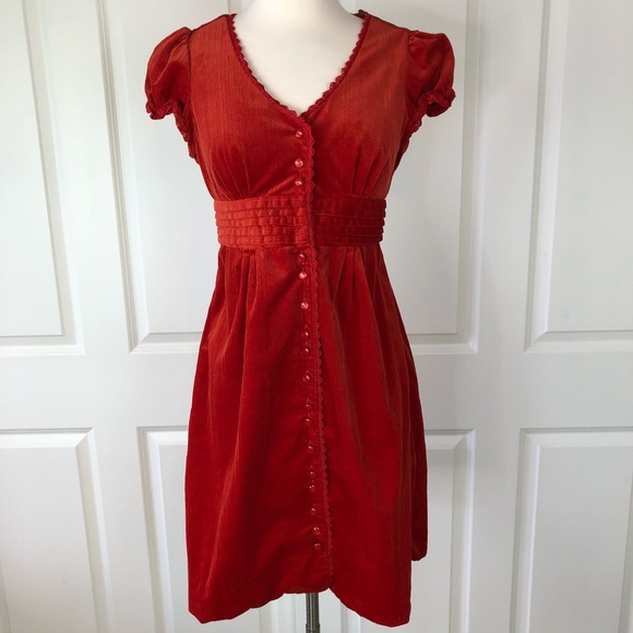 Anthropologie Dresses & Skirts - Anthropologie Maeve Dress 2 Red Orange Corduroy